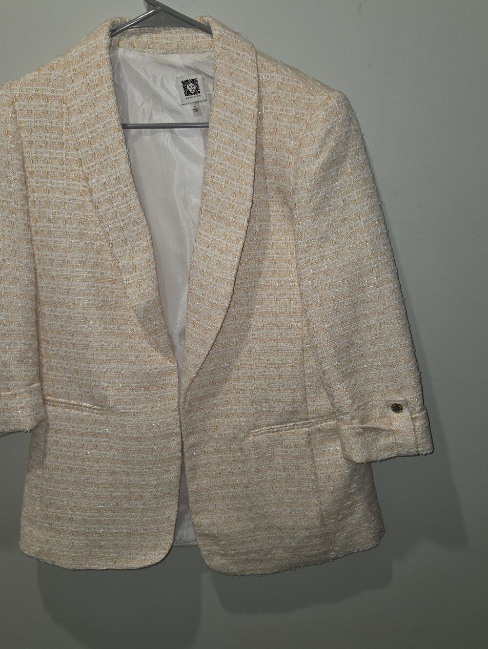 Anne Klein Light Cream Tweed Shawl-Collar Blazer